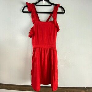 Altar'd State Red Ruffle Strap Fit N Flare Square Neckline Dress Size M